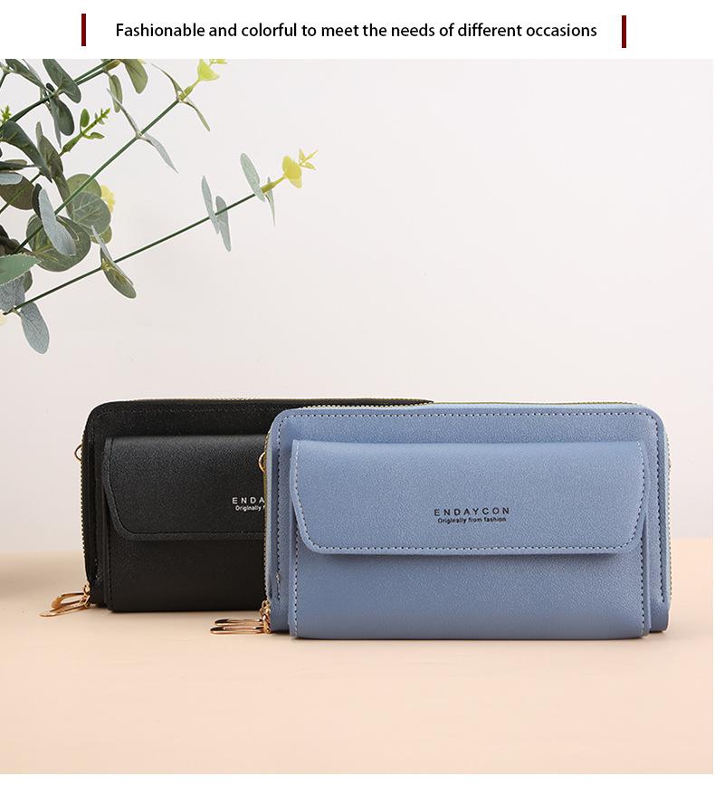 Women's Crossbody Mobile Phone Bag & Long Wallet with Double Zipper - Korean Style Shoulder Bag