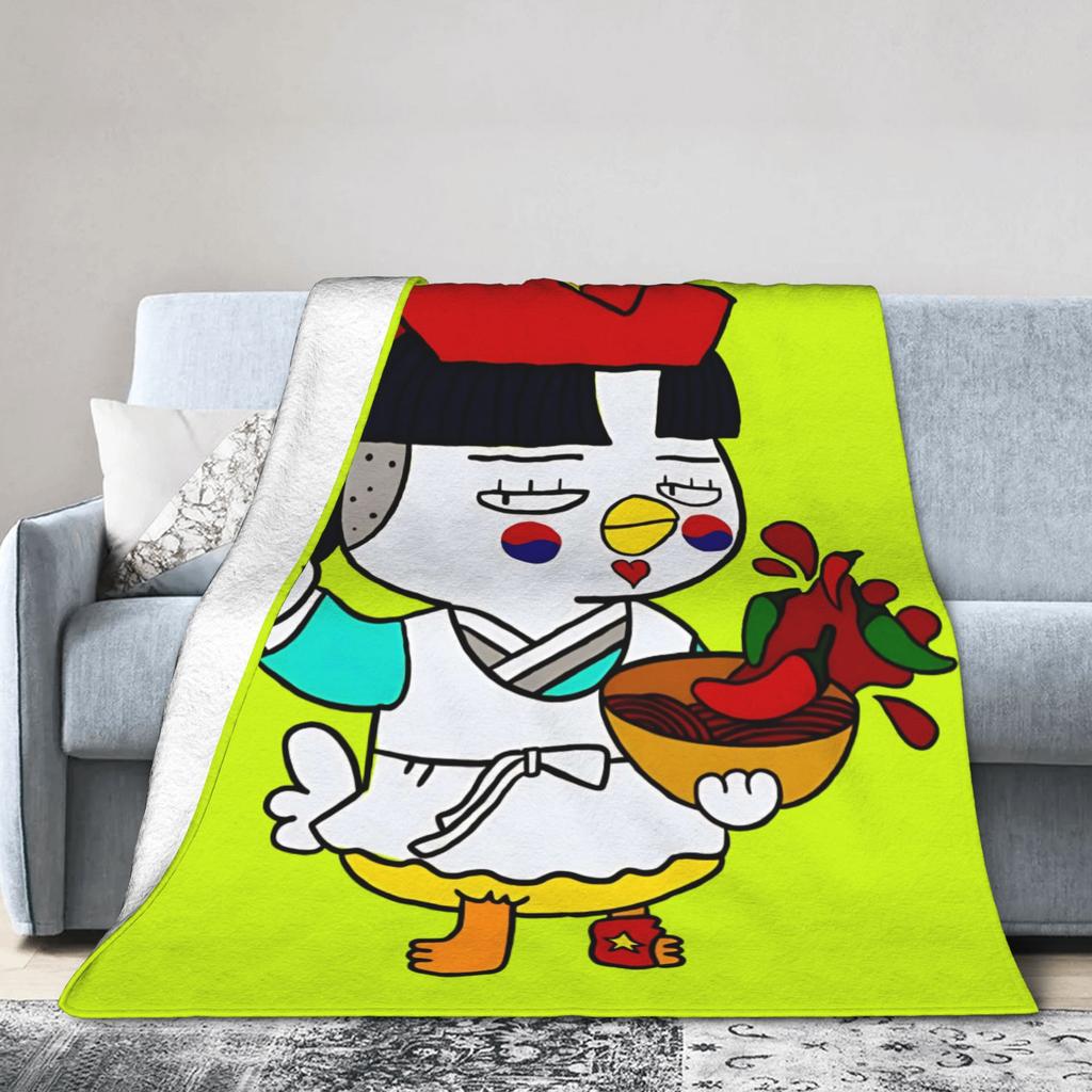 Buldak Ramen Chicken Flannel Blanket Autumn  Super Warm Throw Blanket for Kids Living Room Pattern Bedspread Sofa Bed Cover