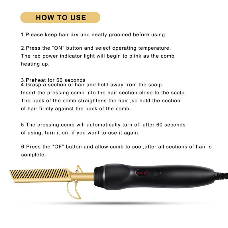 Customized Professional Portable Electric Hair Straightener Ceramic Hot Comb Straightener for Wigs & Human Hair Salon Tool
