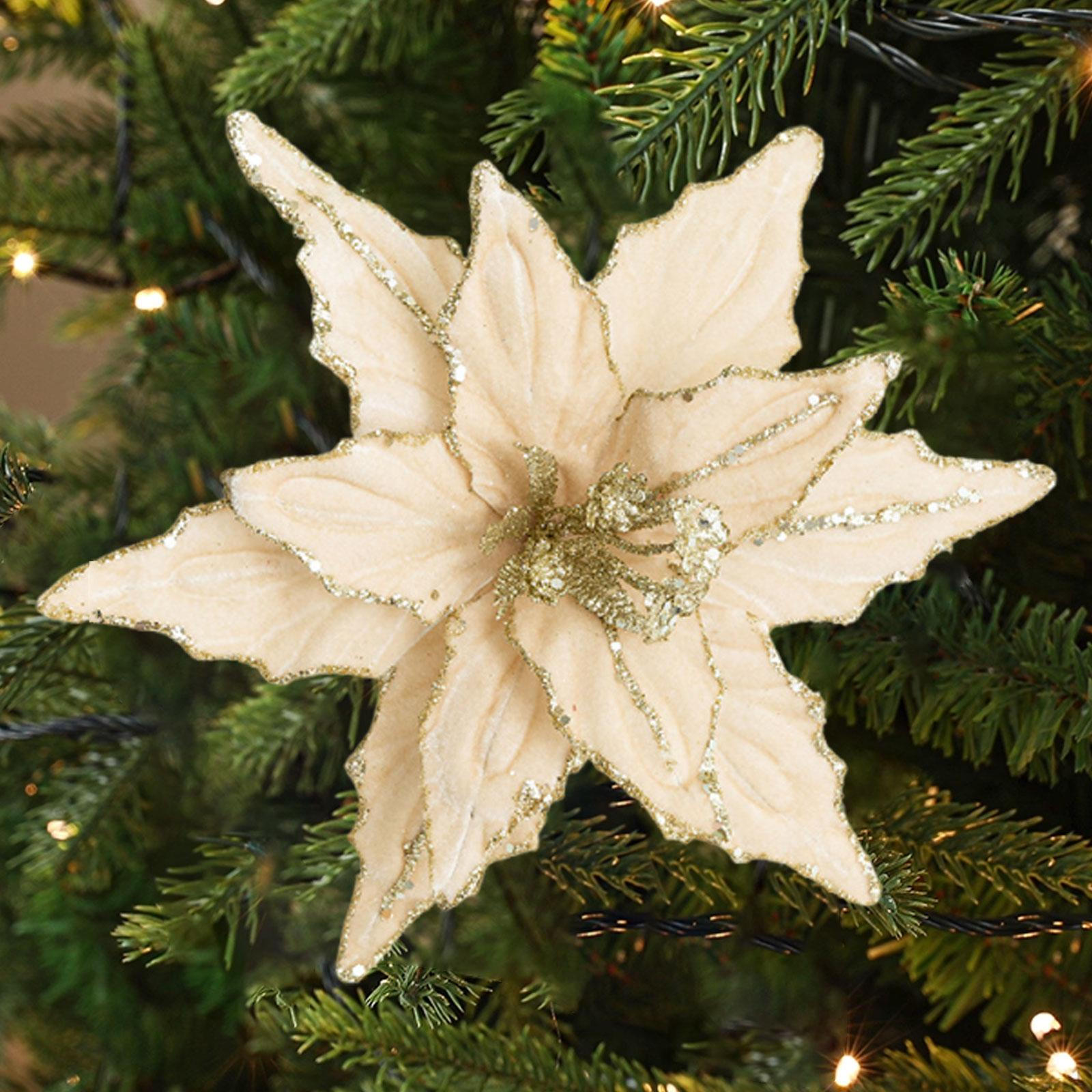 

Artificial Christmas Velvet Centerpiece with Flowers, Sparkling Winter Decoration, Wrought Iron Champagne Gold