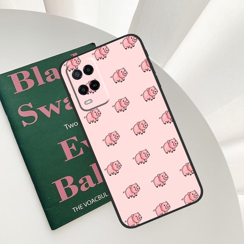 Cute Pink Pig Case For Oppo A52 A72 A76 A96 A54 A74 A94 A54S A57S A58 A78 A98 A57 A77 A15 A16 A17 Cover