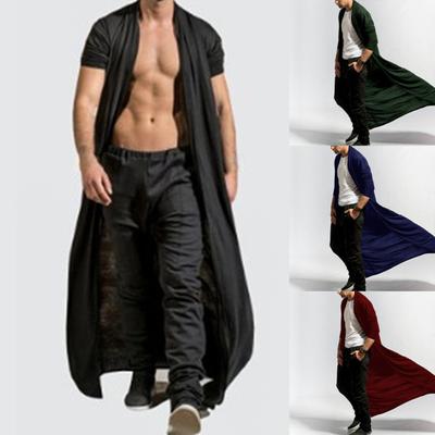 Long Sleeve Ankle-Length Male Cardigan Simple Solid Color Open Front Jacket Cardigan Outerwear