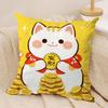 Aneki Neko Rich Luck Money Cat Cushion Cover Silky Short Plush Invisible Zipper Dustproof Sofa Pillow Case For Home Decor