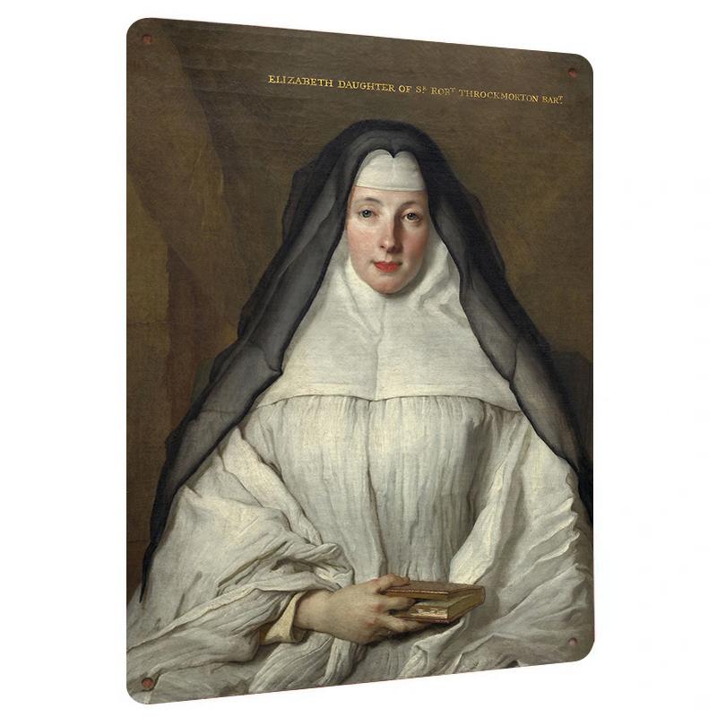 European Classical Nun Portrait Decorative Iron Painting Vintage Oil Painting Style Home Wall Art Decoration 20x30cm（7.8x11.8inch）