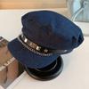 British Style Denim Octagonal Hat Korean Style Retro Painter Hat Casual Rivet Denim Beret  Girl