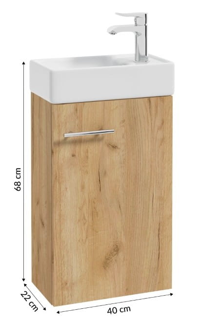 Bathroom Cabinet with Sink, Craft Oak, Hanging, 60x40 Small
