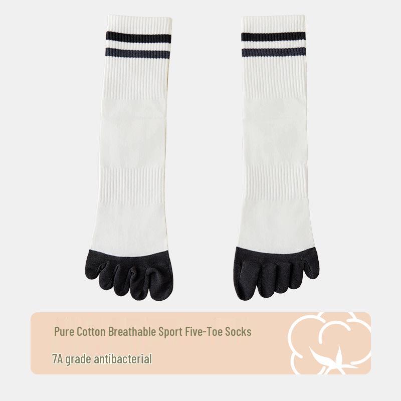 Men's Mid-Calf Antibacterial Cotton Split-Toe Socks - Sweat-Absorbent, Odor-Resistant, Striped, Elastic, Boneless Design for Spring/Summer