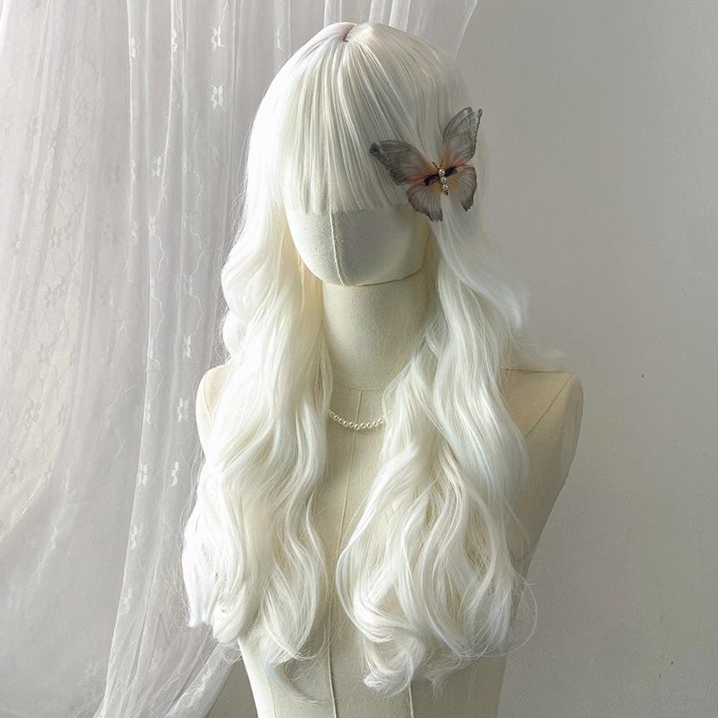 Full Bangs Long Curly Hair Set Women'S Wig Personalized Fashion Outdoor Party Simulation Head-Wearing Synthetic Wig
