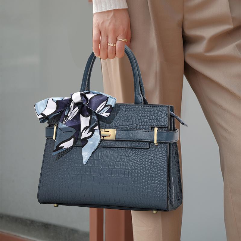 

Aidrani Light Luxury Crocodile Pattern Натуральная кожа Женская сумка Синяя коровья кожа Большая вместимость одно плечо Crossbody Casual Mom синий