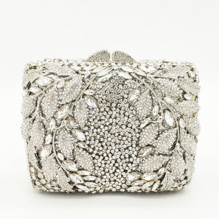 

Boutique De FGG Hollow Flower Women Gold Crystal Evening Clutch Minaudiere Bag Wedding Party Cocktail Diamond Handbag and Purse