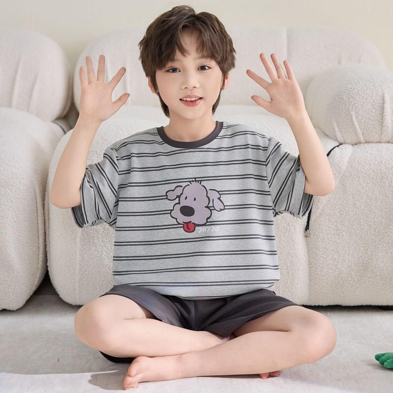 100% Cotton Kids Pajama Set Short Sleeve Shorts Cartoon Print Sleepwear Boys Ages 8