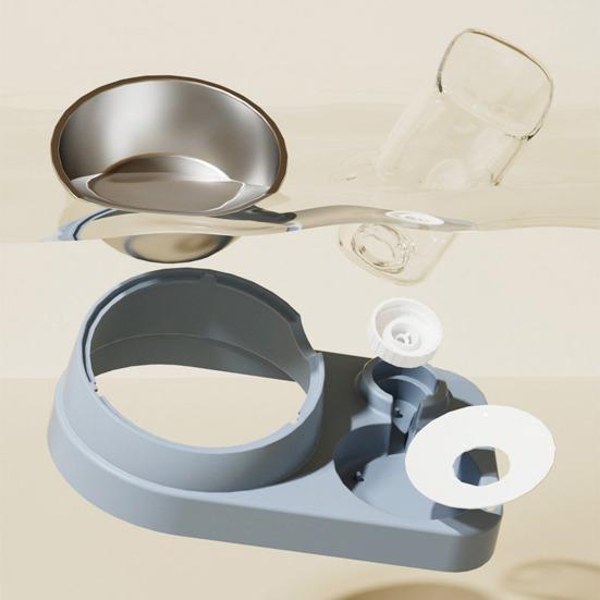 2-in-1 Pet Feeder Tilted Dog Food Bowl with 700ml Automatic Water Dispenser Stainless Steel Bowl Food And Water Feeder for Cats Dogs