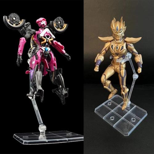 Samcos Plastic Model Figure Stands, Set of 2, 1/144 Scale Movable Display Stands for Dolls, Adjustable Angle, for Models, Dolls, and Figures (Clear)