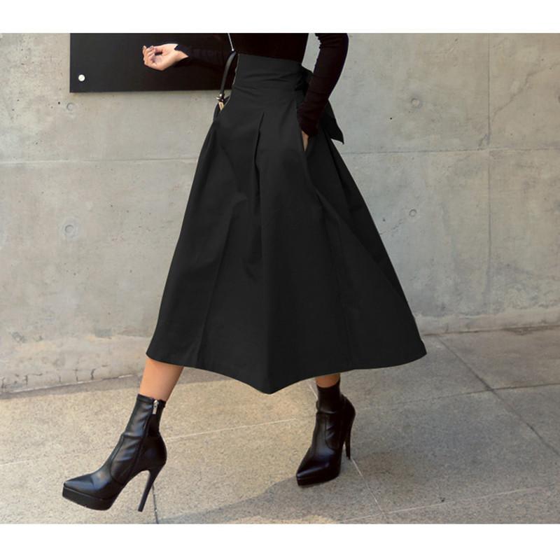 2023 New Autumn Black Skirts Womens Korean Fashion Solid Color Big