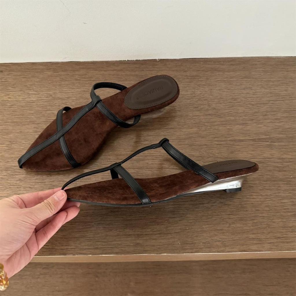 Fashion thin strap cross with wedge heel sandals pointed open-toed Roman shoes temperament daily versatile low-heeled cool slippers women