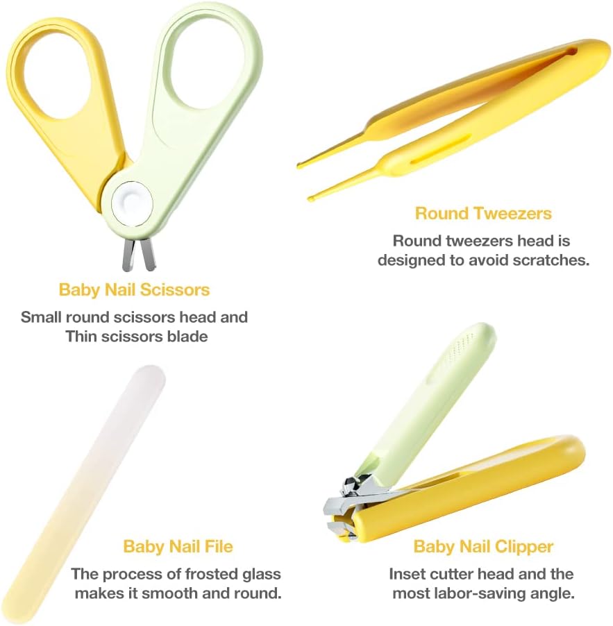 Baby Nail Kit, 4-in-1 Baby Nail Care Set with Cute Case, Baby Nail Clippers, Scissors, Nail File & Tweezers, Baby Manicure Kit