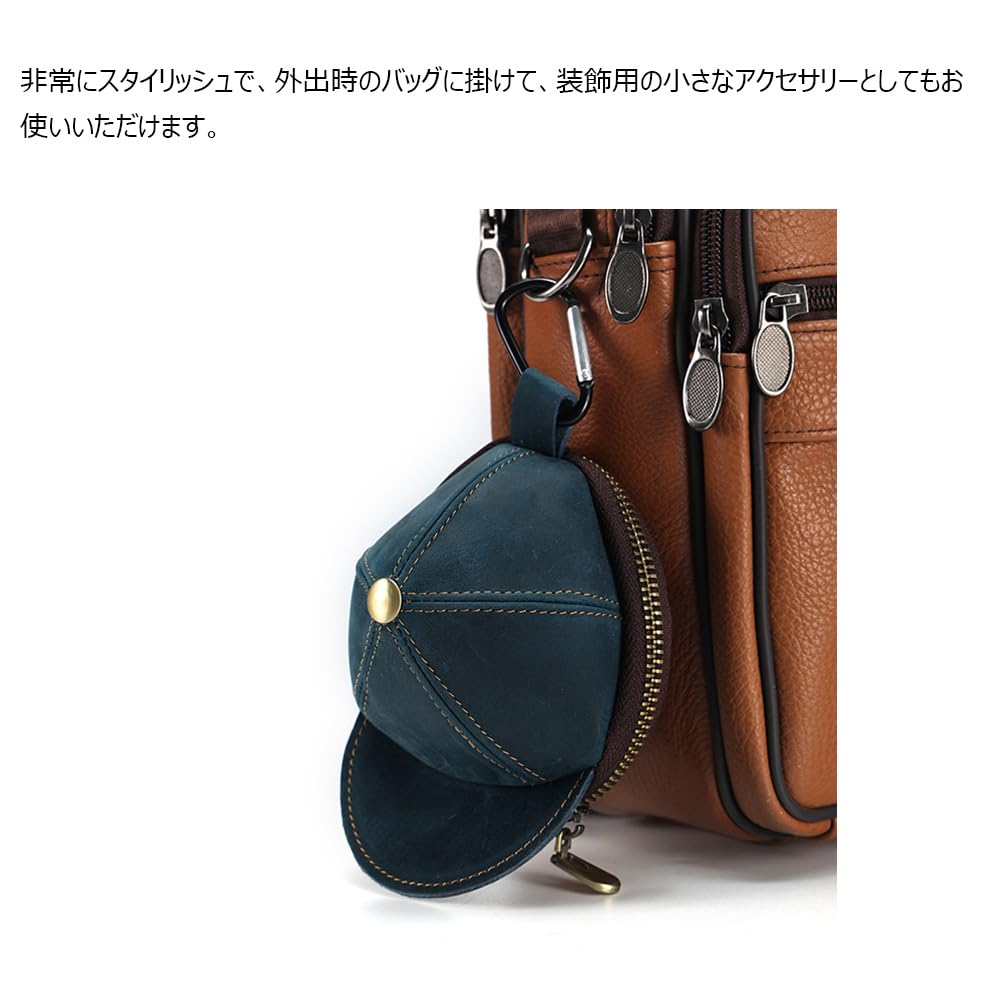 Whatna Natural Thick Cowhide Leather Coin Purse Coin Case Mini Sacoche Carabiner Pouch Belt Loop Mini Wallet Small Wallet Billfold Card Case Earphone