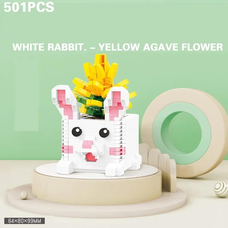 Non-Toxic Succulents Potted Building Blocks Cartoon Dog Pet Animal Model Rose Chrysanthemum Flower Bouquet Decoration Children Holiday Gifts