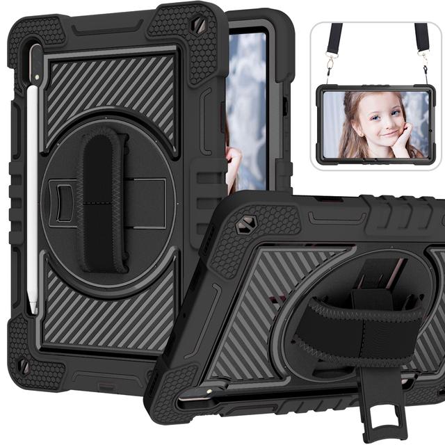 

Rotating Case For Samsung Galaxy Tab S10 Lite S9 FE S8 S7 11 inch S10 S9 S8 S7 Plus FE 12.4 inch Kids Stand Cover Shoulder Strap S8 SM-X700 SM-X706 чорний