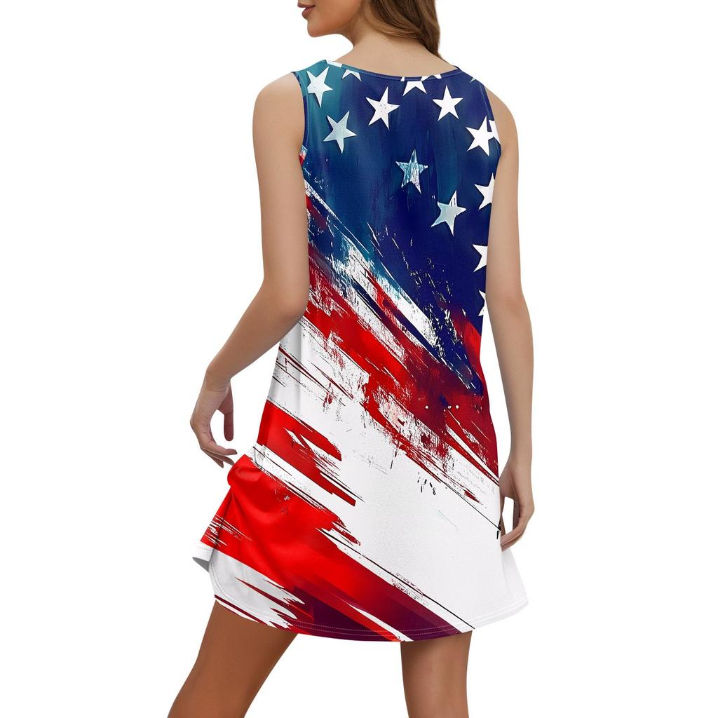Women's Casual Print Bohemian Beach Dress With Pockets V Neck Tank Dress