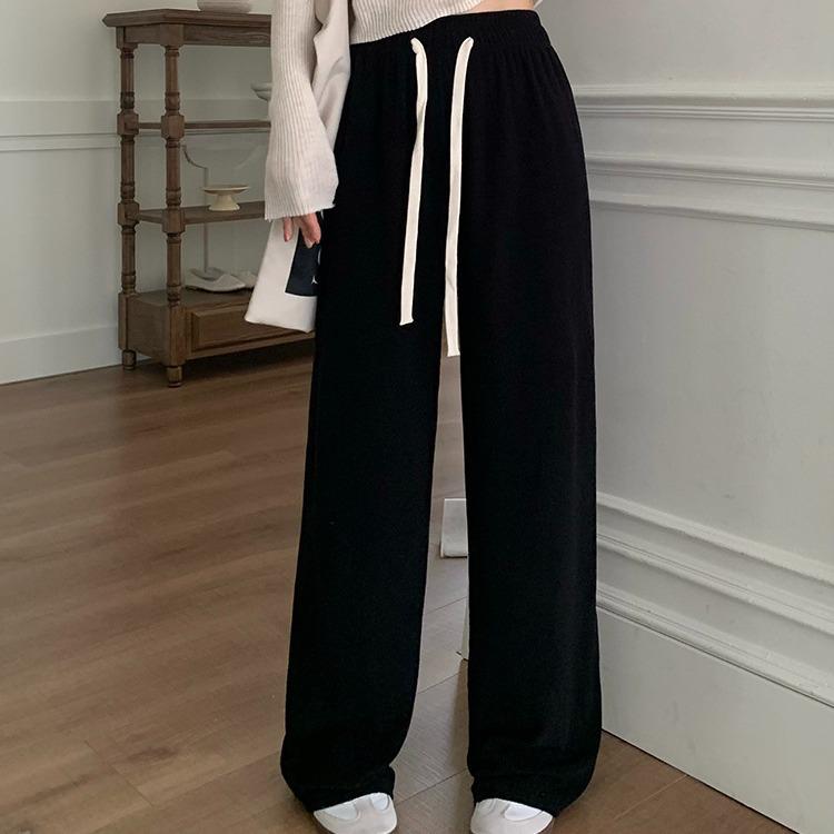 Damen High-Waist Kordelzug Weitbein Hose - Rosa Lässige Kaschmir Drapierhose für Herbst/Winter