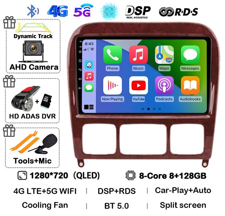 Android 14 Carplay Auto Car Stereo Radio For Mercedes Benz S-Class S Class W220 VV220 1998-2005 Mutimedia Player GPS Navigation