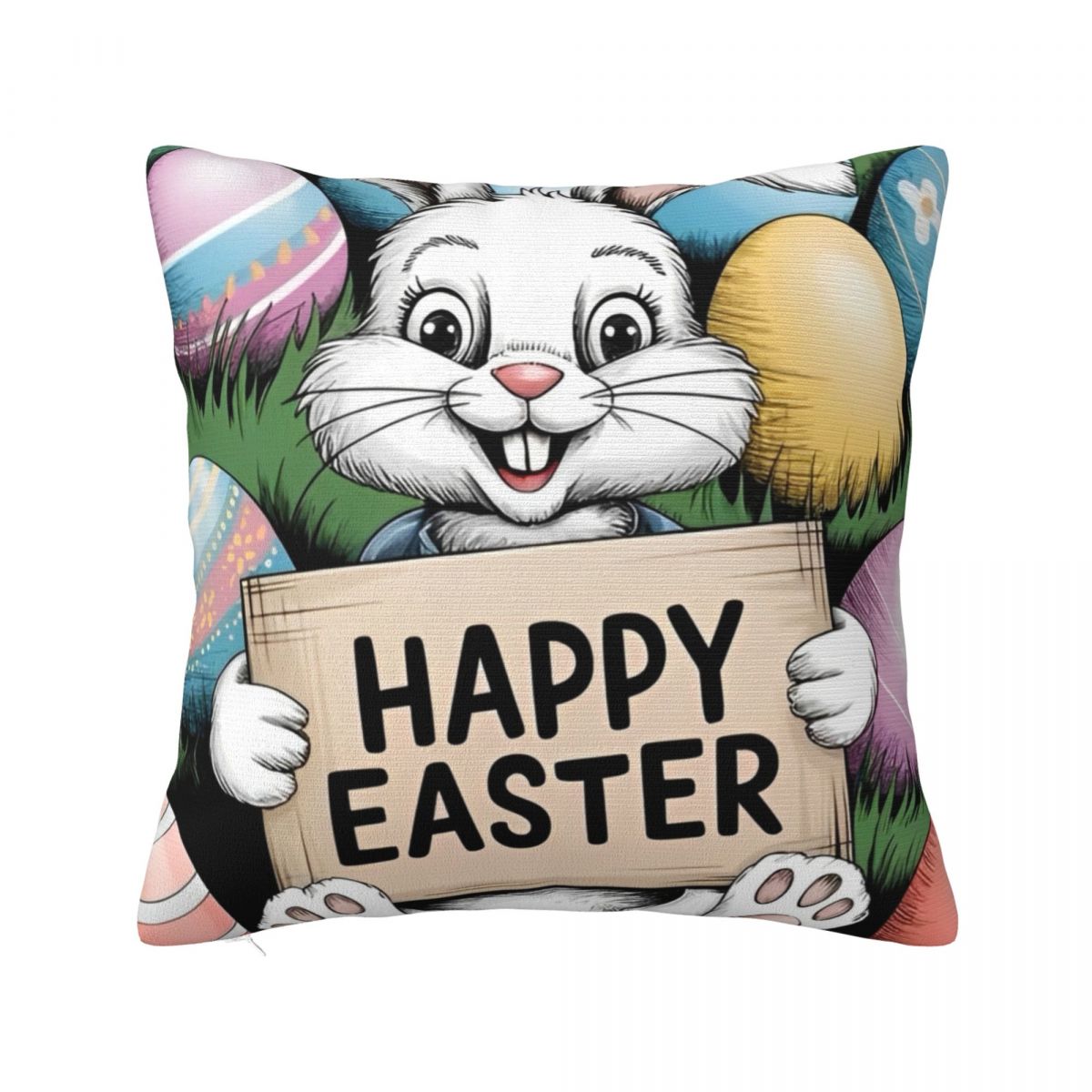 

Easter Bunny With Colorful Egg Pillow Cover Pillow Case For Office Car Home Decorative Cushion Cover Square Pillowcases Present 12x12Inch