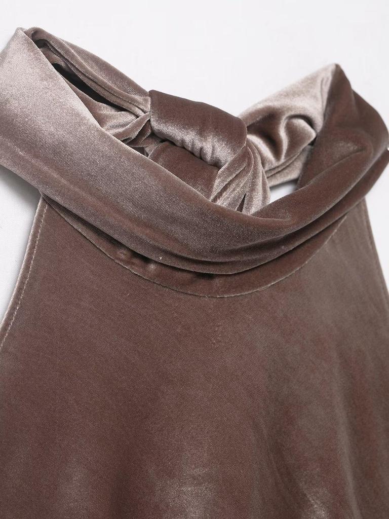 ZA Women's Asymmetrical Halter Neck Sequin Georgette Scarf Top