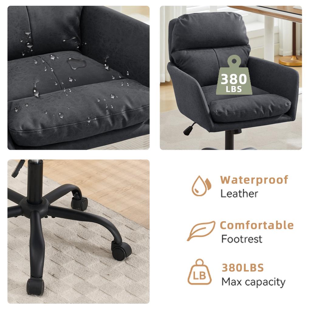 Faux Leather, PU Material, Black Base, Height-adjustable, Suitable for Office, Bedroom, Vanity Table and Other Environments. An Office Chair. Black.