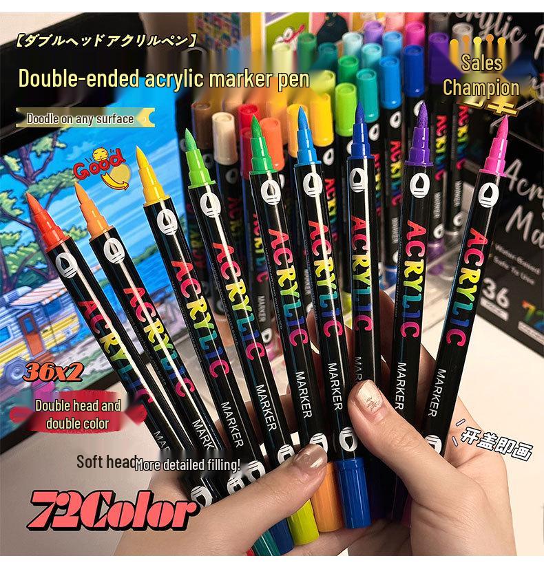 Dual-Ended Two-Color Acrylic Markers Set - 72 Colors for Kids' Painting & Doodling