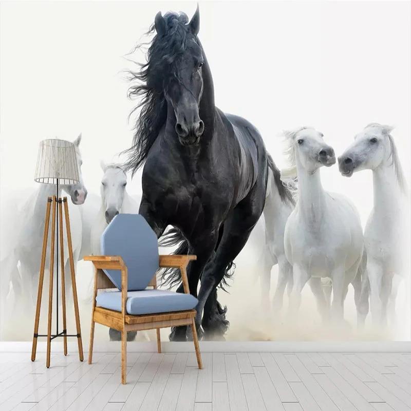3D Photo Wallpaper Modern Art Black White Horse TV Background Wall Paper Mural Creative Living Room Bedroom Home Decor