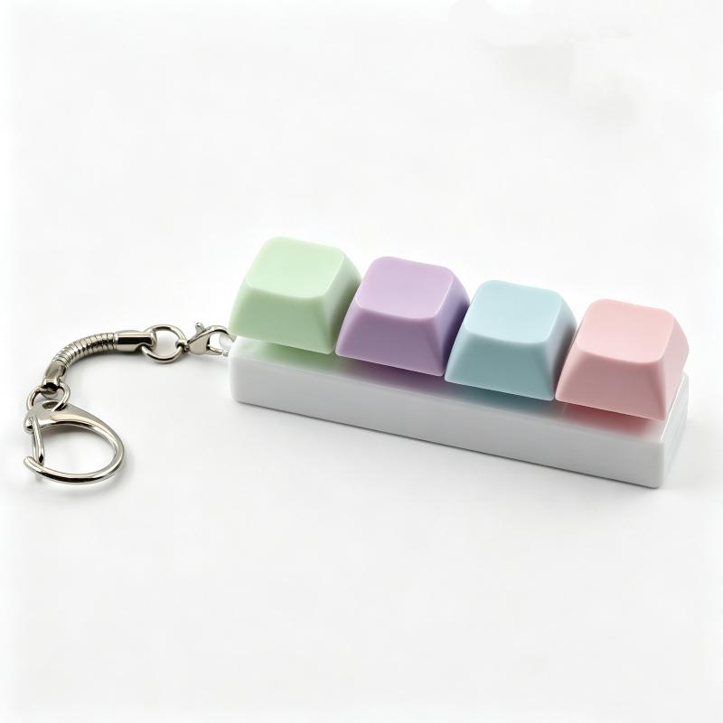 Mini Fidget Key Cap Keychain 1Pcs 4-Key Macaron Color No Light Portable Stress Relief Key Ring for Teenagers