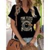 Camiseta Feminina com Decote V "Pink Floyd Dark Side of The Moon", Camiseta com Estampa Retro de Banda de Rock, Top Casual de Manga Curta