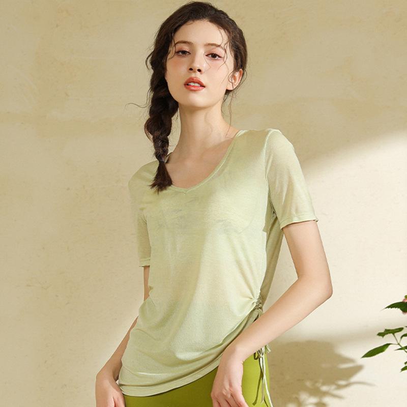 

2025 Женский дышащий быстросохнущий топ для йоги и бега Medium оливковое зеленый