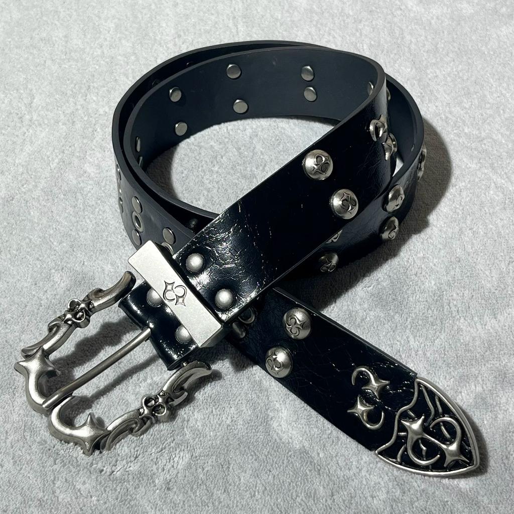 Vintage Studded Buckle Belts Punk Dark Rivet Carved Metal Buckle Belt for Women Men Fashion Waistband Jeans Dress Accessories