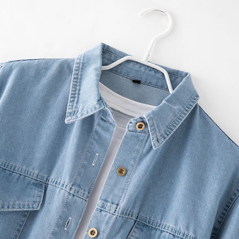 Women's Lightweight Denim Shirt Long Sleeve Loose Fit Casual Button-Up Blouse