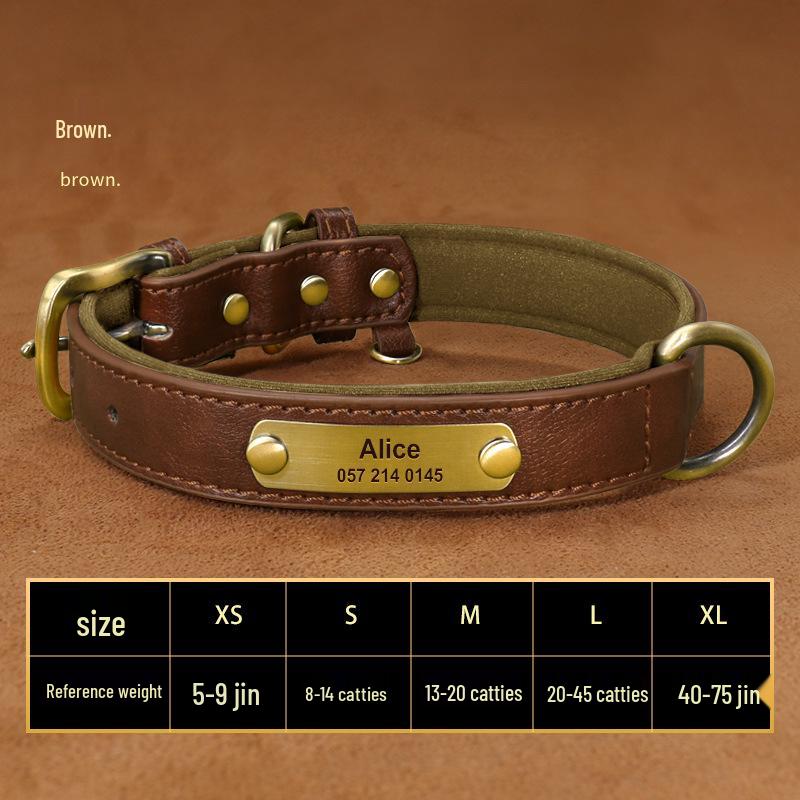 Laser-Engraved Leather Dog Collar with ID Tag for Small & Medium Dogs - Anti-Lost Pet Neck Band