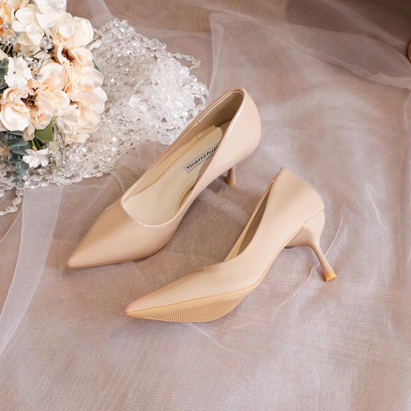 Fashion Versatile Patent Leather High Heels for Women Spring and Summer Elegant Pointed Toe Sexy Nude Stiletto Formal Shoes