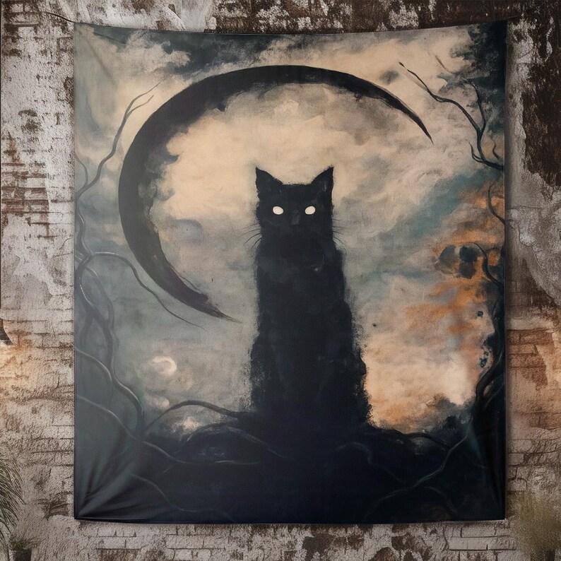 Gothic Black Cat Crescent tapestry 75x100 чёрный