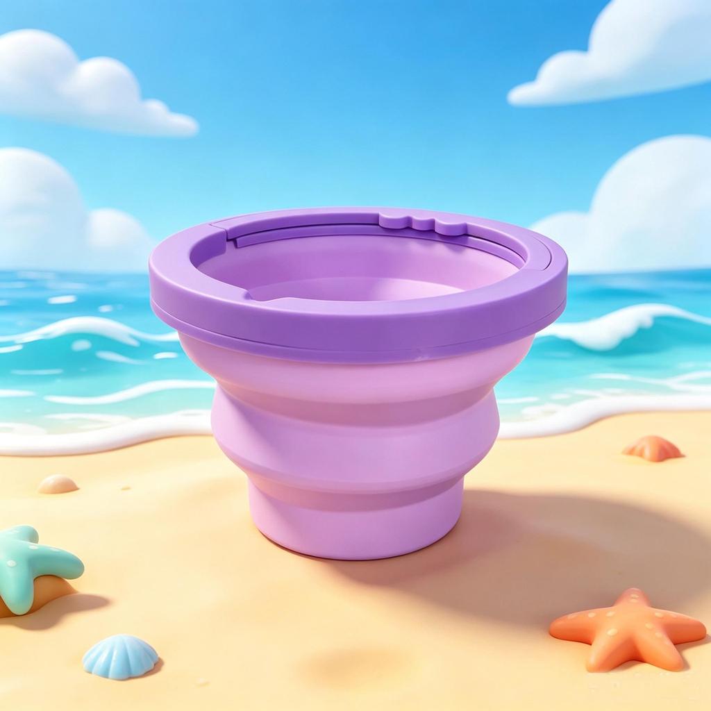 Faltbarer Strandeimer & Sandspielzeug-Set für Kinder: Weiche Gummi-Wassereimer, Schaufel und Sprinkler-Werkzeuge.