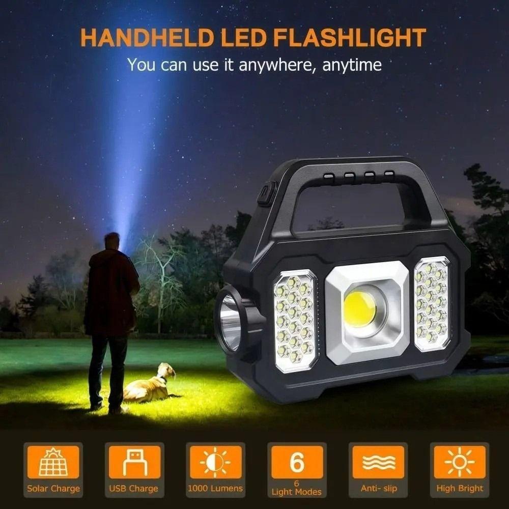 Zoomable Camping Work Light Waterproof Handheld  Flashlight Portable Solar Searchlight  Camping