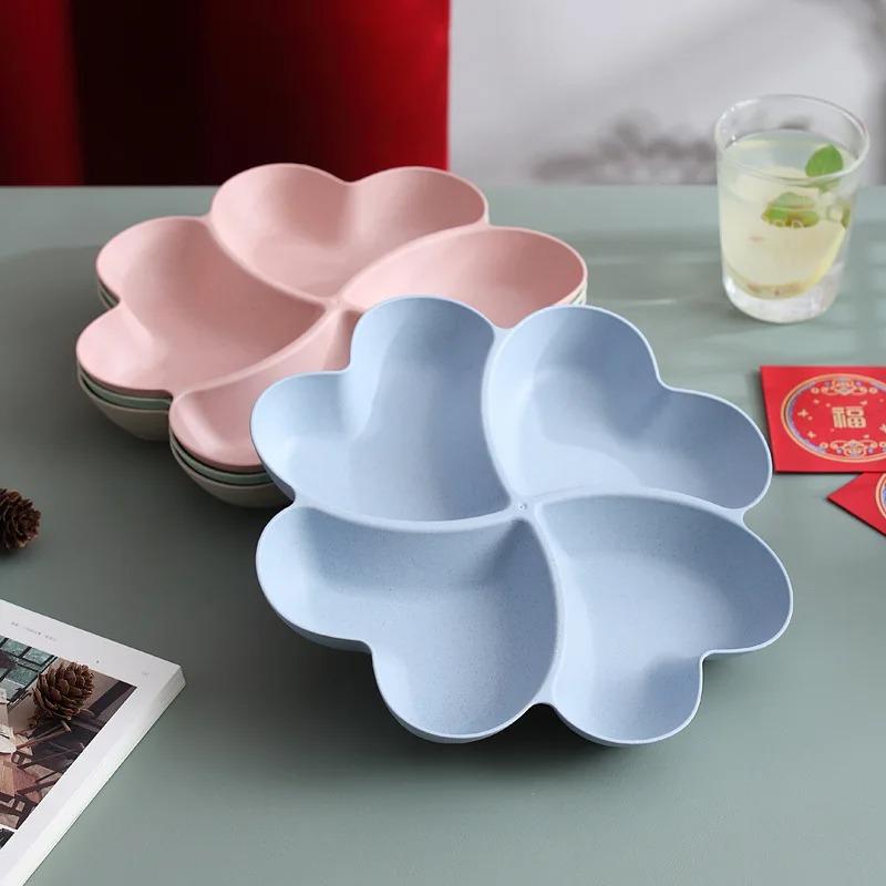 4hole Heart Shaped Fruit Platter Creative Plates Storage Box Dried Fruit Snack Plates Divided Candy Dessert Plate Container