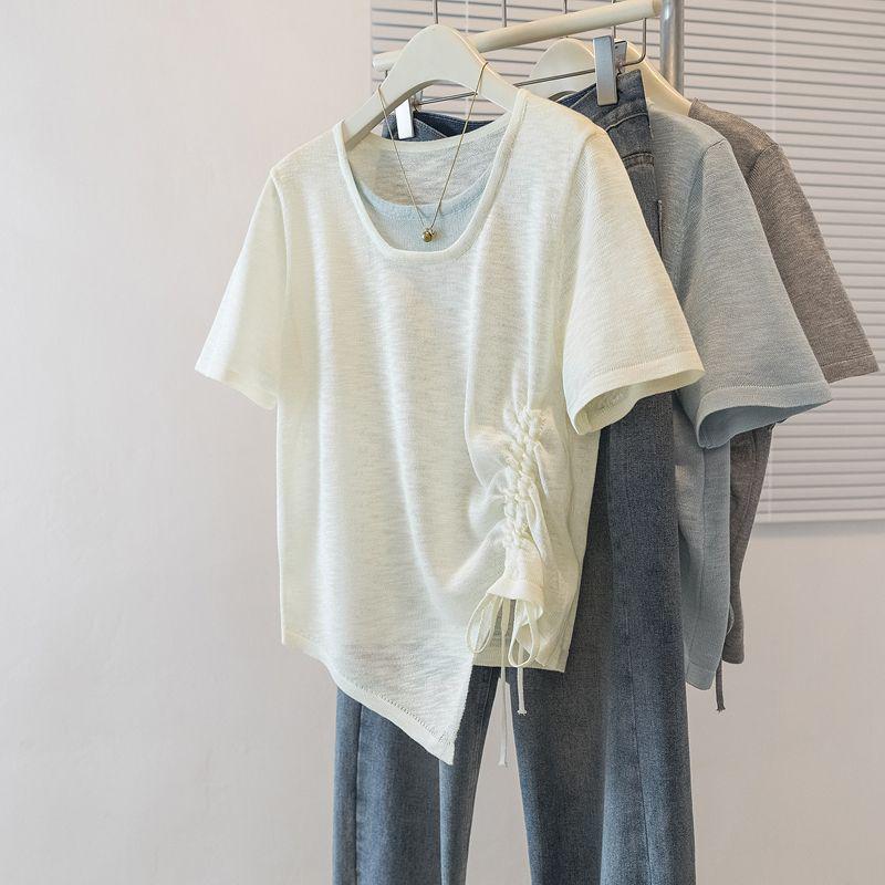 

Plus Size Patchwork Two-Piece Look Short-Sleeve T-Shirt - Women s Summer Loose Slimming Fashion Top XL (for 121-140 jin) білий