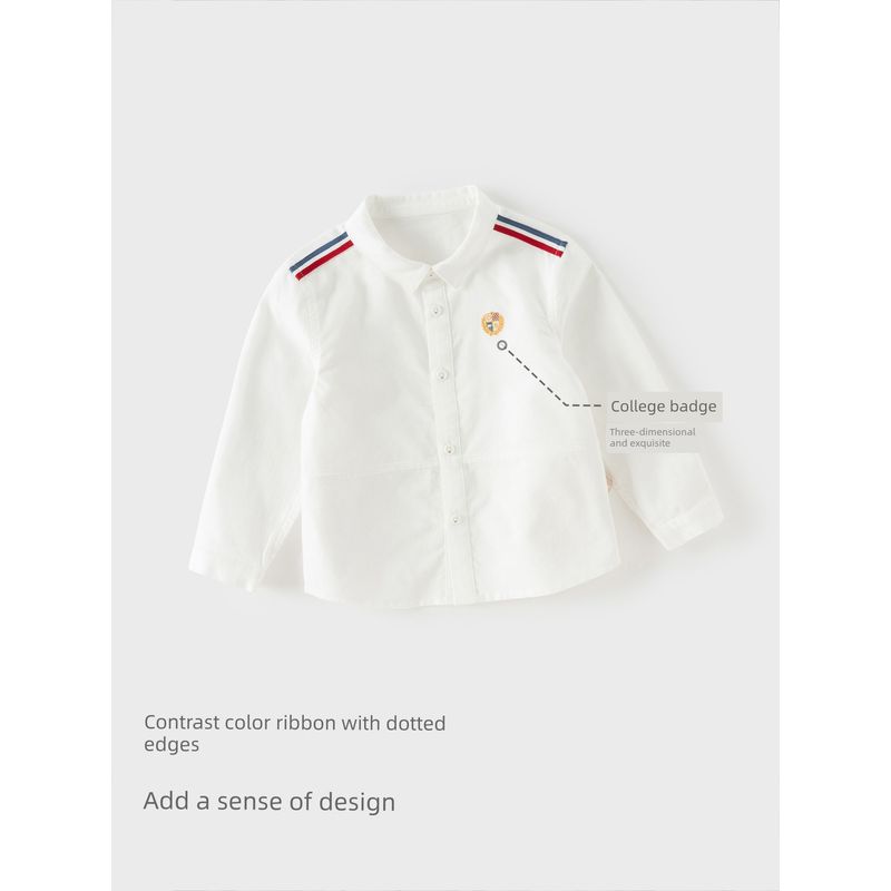 David Bella Kidsren's Woven Shirt 2026 Spring New Style Boys' Middle and Large Kidsren's Preppy Style Pure Cotton White Shirt