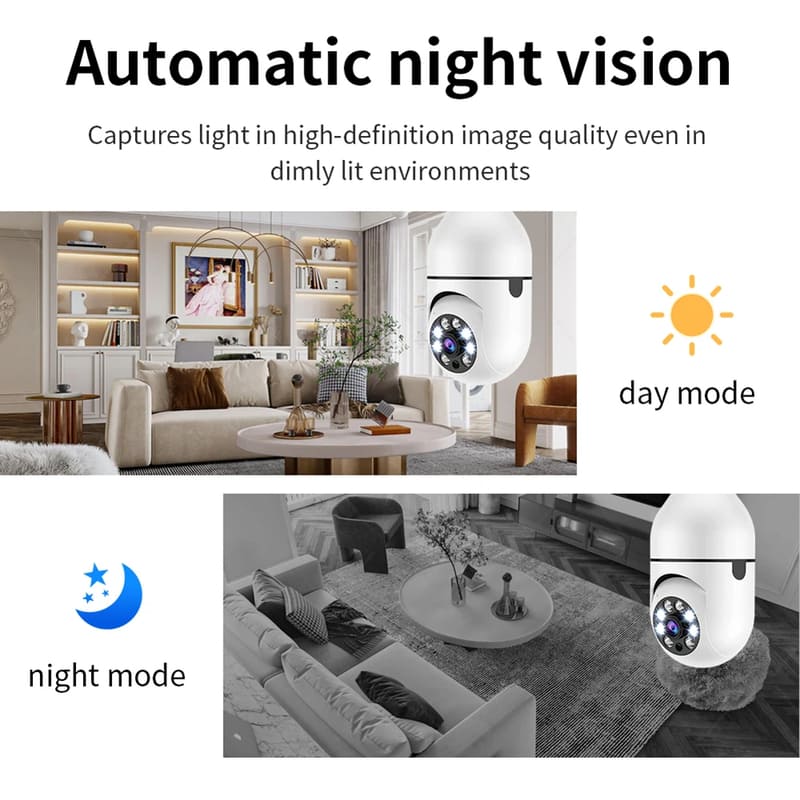 E27 2.4G 5G Wifi HD Camera Bulb IP Camera Night Vision Full Color Automatic Human Tracking 4X Digital Zoom Security Surveillance