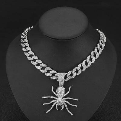 Ciondolo Ragno Hip-Hop Europeo e Americano Catena Cubana - Collana da Uomo alla Moda con Fibbia Grande e Accento Diamante