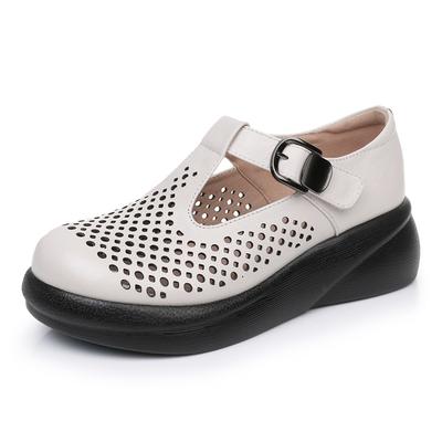 GKTINOO Genuine Leather Closed Toe Sandals For Women Hollow Out Summer Platform Sandals Wedges Leisure Ladies Shoes Handmade