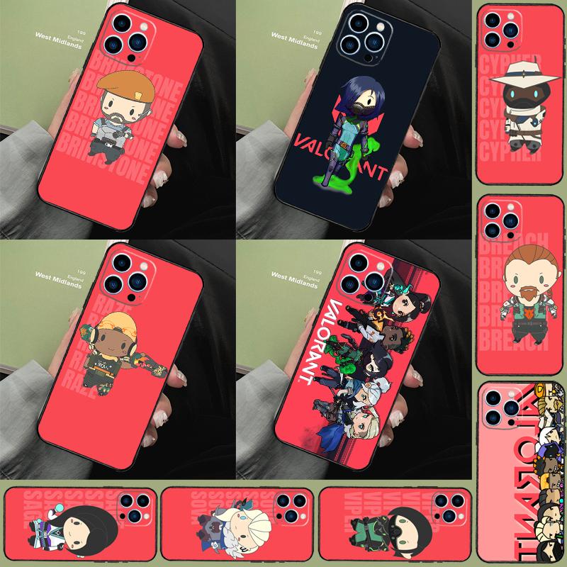 Cute Cartoon Chibi Valorant Funda Case For iPhone 16 Pro Max 15 14 11 12 13 Pro Max Mini XR 16e 16 15 Plus Phone Cover