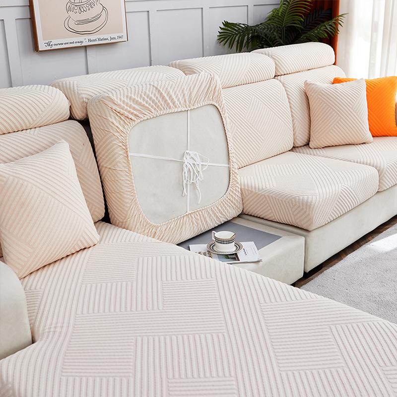 

Velvet Jacquard Cushion Cover For Living Room Solid Stripe Pattern Sofa Cover Velvet Couch Cover Sofa Protector Seat Cover 2 Seat бежевый