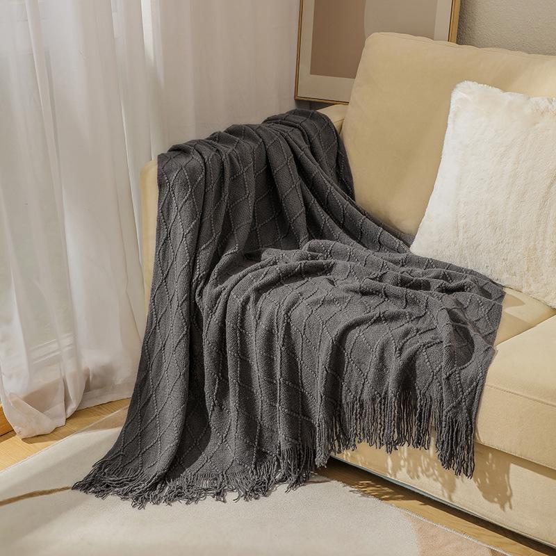 Tassel Lightweight Knitted Blanket for Sofa, Air Conditioning, Summer Naps, and Bay Windows